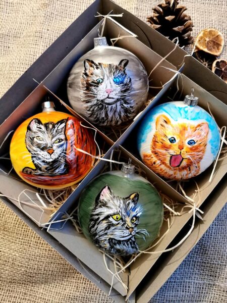 Ręcznie malowane bombki Koty