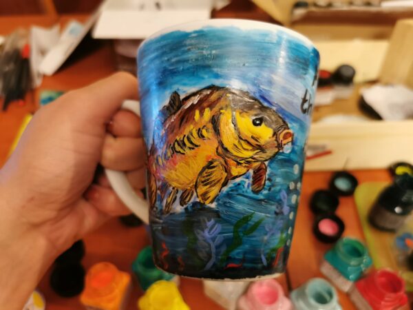 Ręcznie malowany kubek Ryba, dla wędkarza