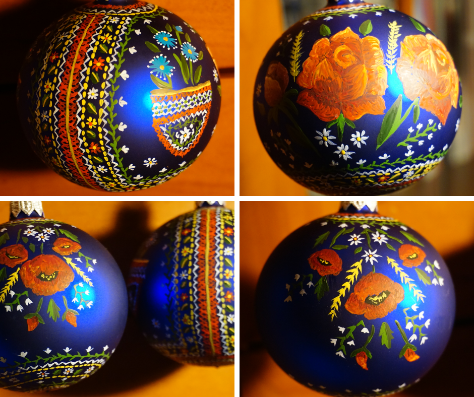 Ręcznie malowana Bombka z makami; Rękodzieło ozdoby świąteczne